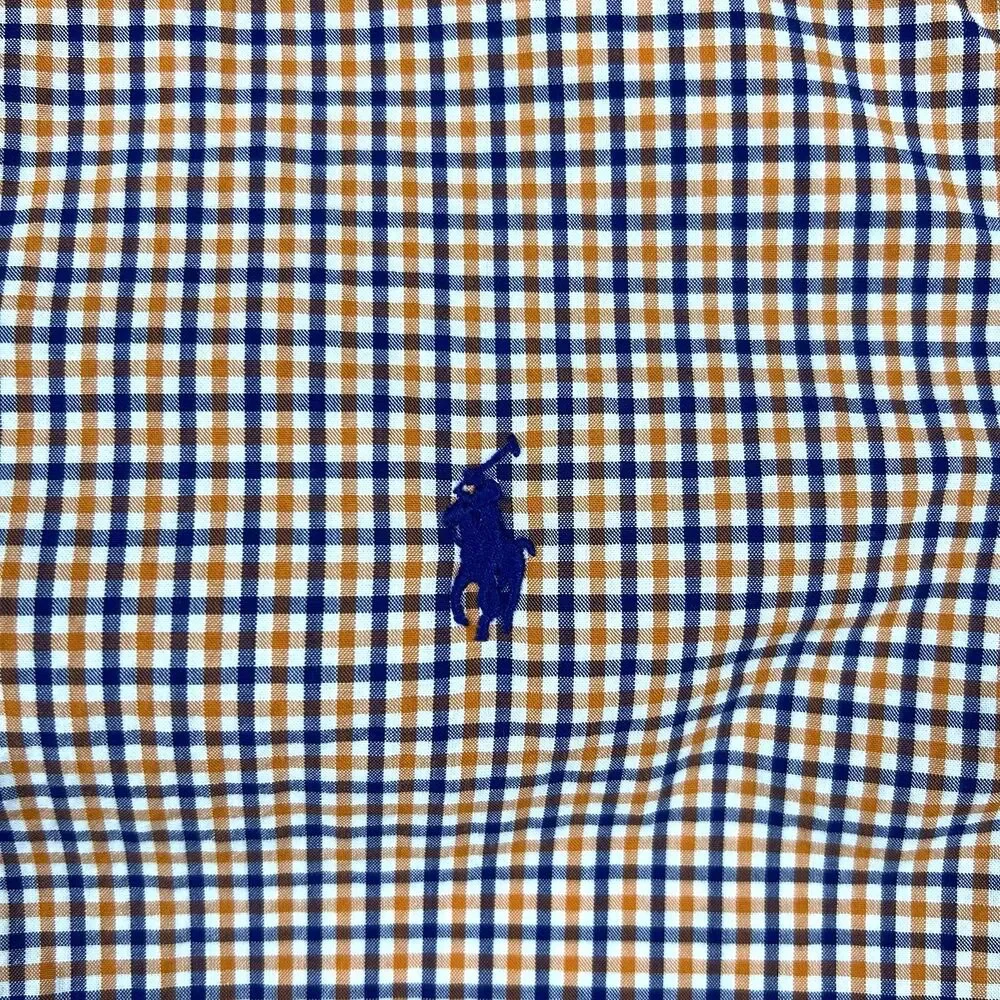 Ralph Lauren Boys Button Up Shirt Long Sleeve Orange Navy Plaid Size M (10-12)